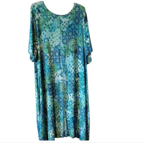 Catherines 3X Dress NWOT with Pockets Blue & Green Stretchy - Picture 7 of 10